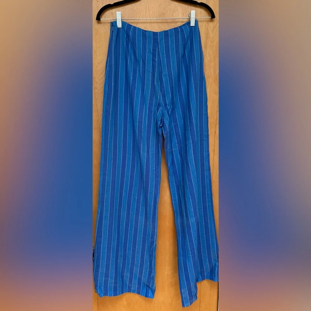 MANGO x Simon Miller Limited Edition | Blue Striped 100% Linen Pants | NWT, Sz 2